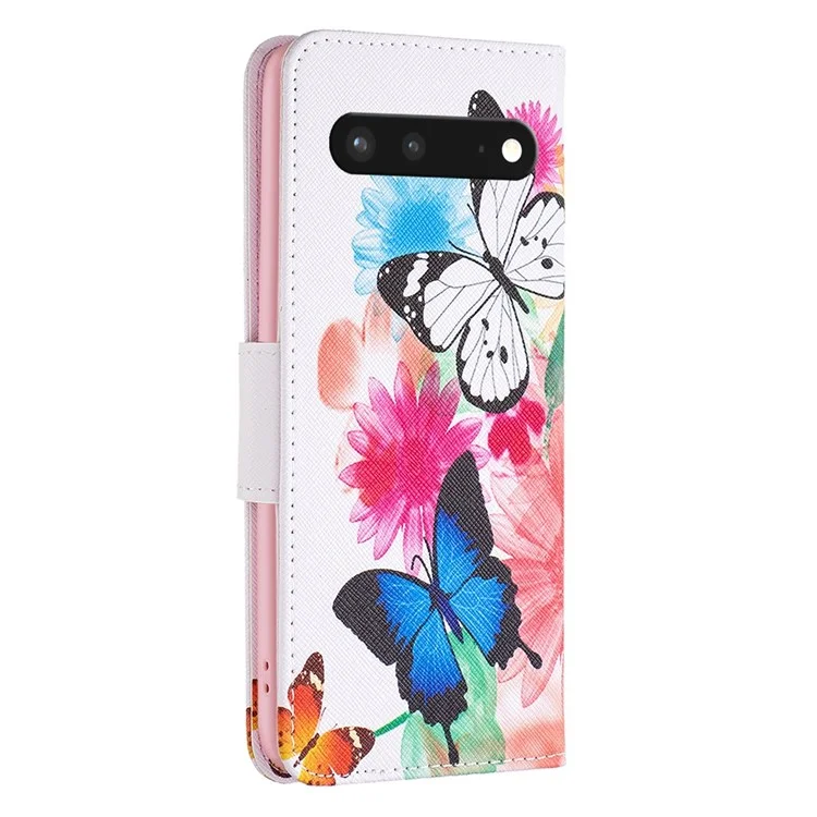 Série de cuir à motif BF Pattern Printing-1 pour Google Pixel 7 Étui portefeuille en cuir PU avec fermoir magnétique Motif imprimé Support de protection - Deux papillons