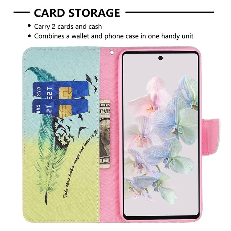 For Google Pixel 7 5G Phone Case Pattern Printing PU Leather Wallet Stand Cover - Feather and Birds