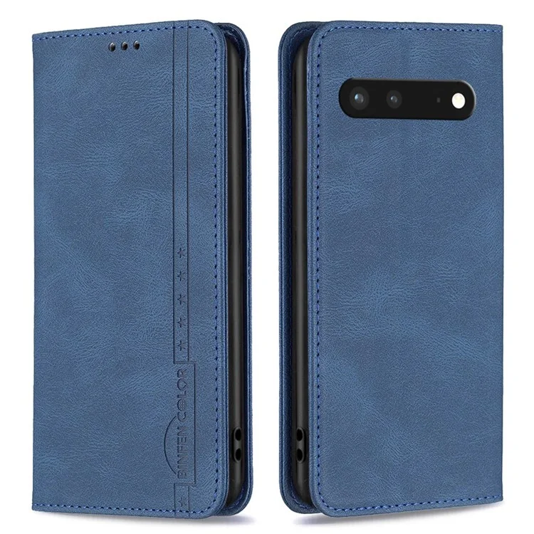 BINFEN COLOR BF Leather Series-5 для чехла-бумажника Google Pixel 7 из кожи, 08 скрытое магнитное поглощение RFID-блокировки, раскладывающийся чехол-книжка с подставкой для телефона - синий