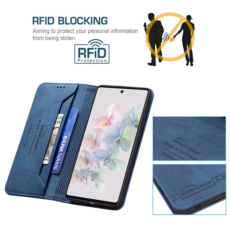 BINFEN COLOR BF Leather Series-5 для чехла-бумажника Google Pixel 7 из кожи, 08 скрытое магнитное поглощение RFID-блокировки, раскладывающийся чехол-книжка с подставкой для телефона - синий