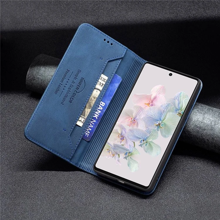 BINFEN COLOR BF Leather Series-5 для чехла-бумажника Google Pixel 7 из кожи, 08 скрытое магнитное поглощение RFID-блокировки, раскладывающийся чехол-книжка с подставкой для телефона - синий