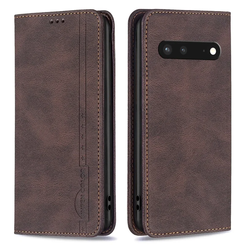 BINFEN COLOR For Google Pixel 7 5G Leather Case Mobile Cover Stand with RFID Blocking Card Holder - Brown