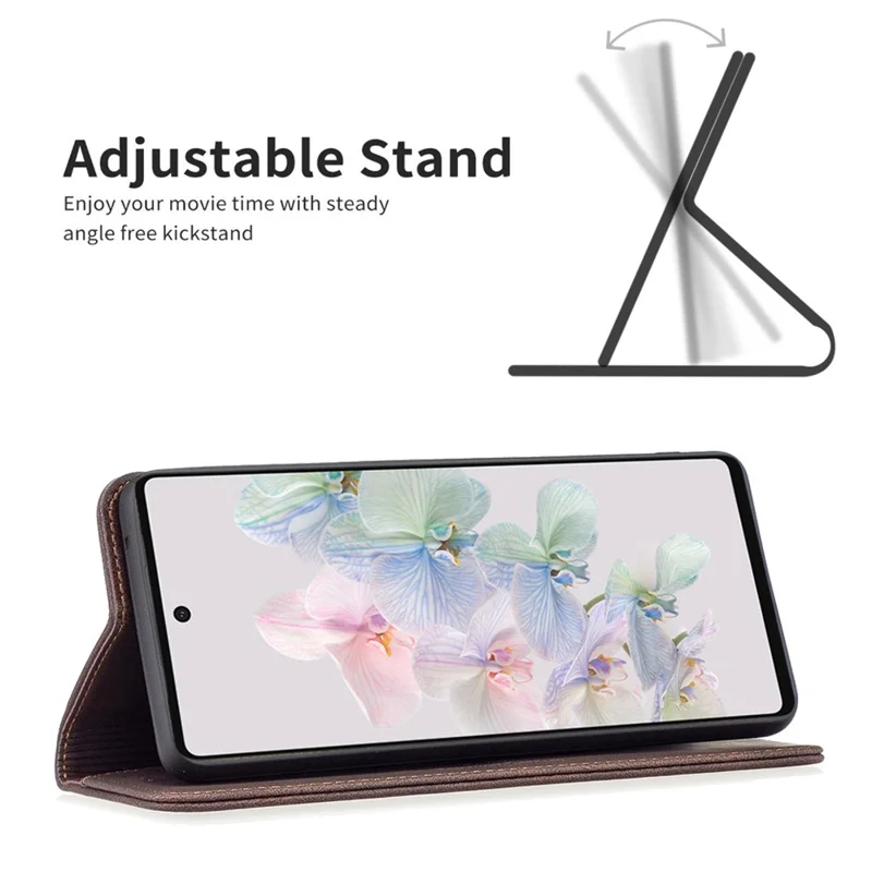 BINFEN COLOR For Google Pixel 7 5G Leather Case Mobile Cover Stand with RFID Blocking Card Holder - Brown