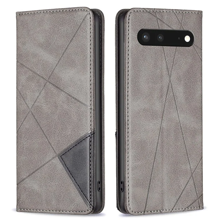 For Google Pixel 7 5G Leather Case with Card Holder Imprinting Pattern Phone Stand Cover - Grey