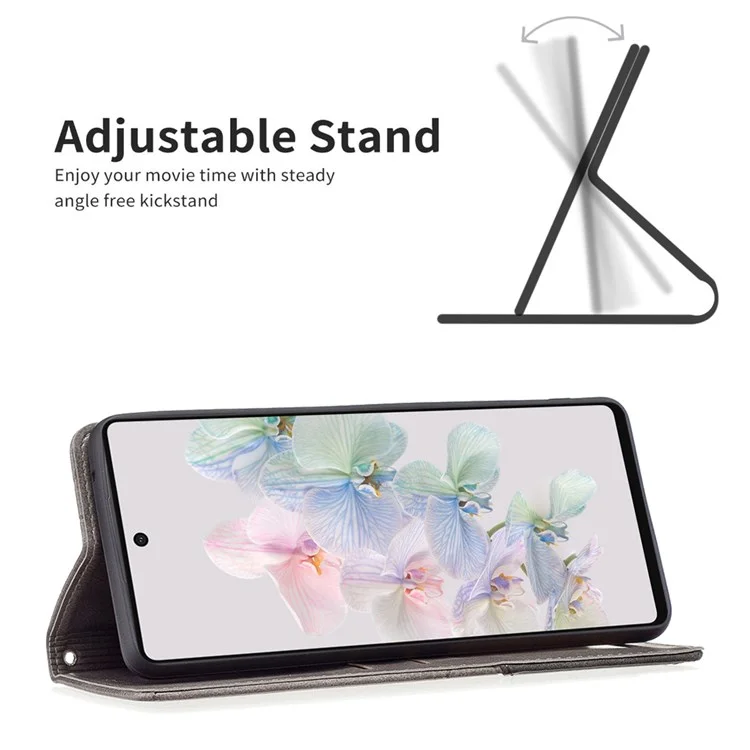 For Google Pixel 7 5G Leather Case with Card Holder Imprinting Pattern Phone Stand Cover - Grey