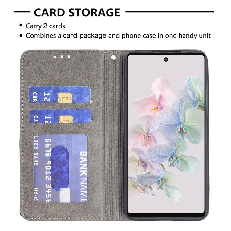 For Google Pixel 7 5G Leather Case with Card Holder Imprinting Pattern Phone Stand Cover - Grey