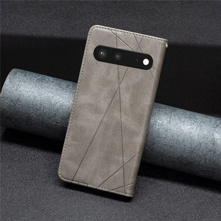 For Google Pixel 7 5G Leather Case with Card Holder Imprinting Pattern Phone Stand Cover - Grey