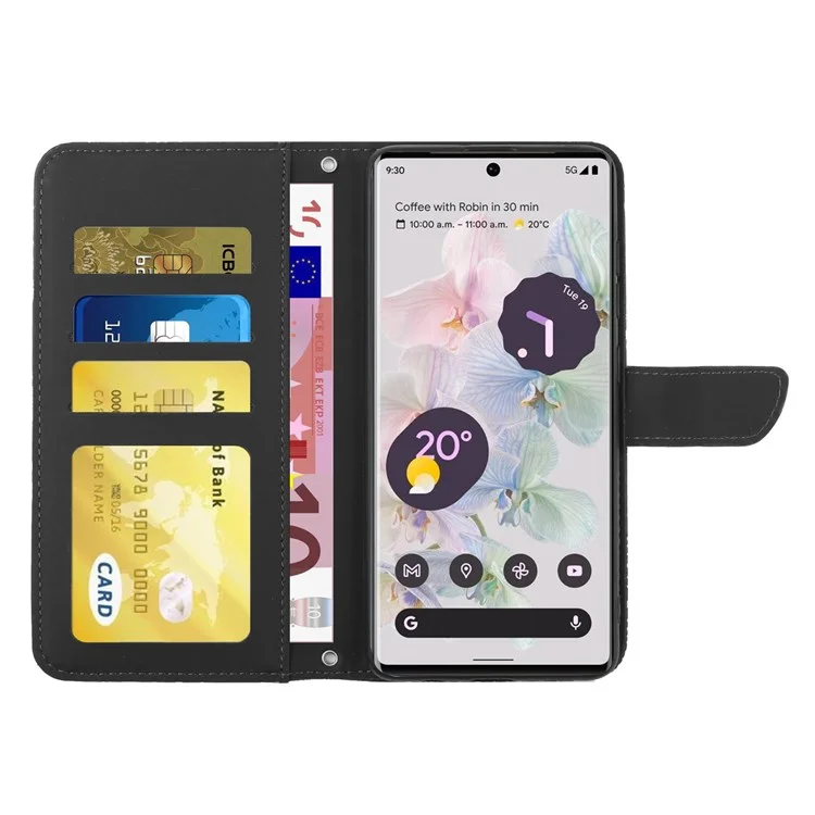Pour Google Pixel 6 Sac À Toucher Skin-Touch Sac Coeur Sac De Téléphone Portable, Stand Porte-monnaie Portefeuille D'impression Portefeuille Avec Bandoulière - Le Noir