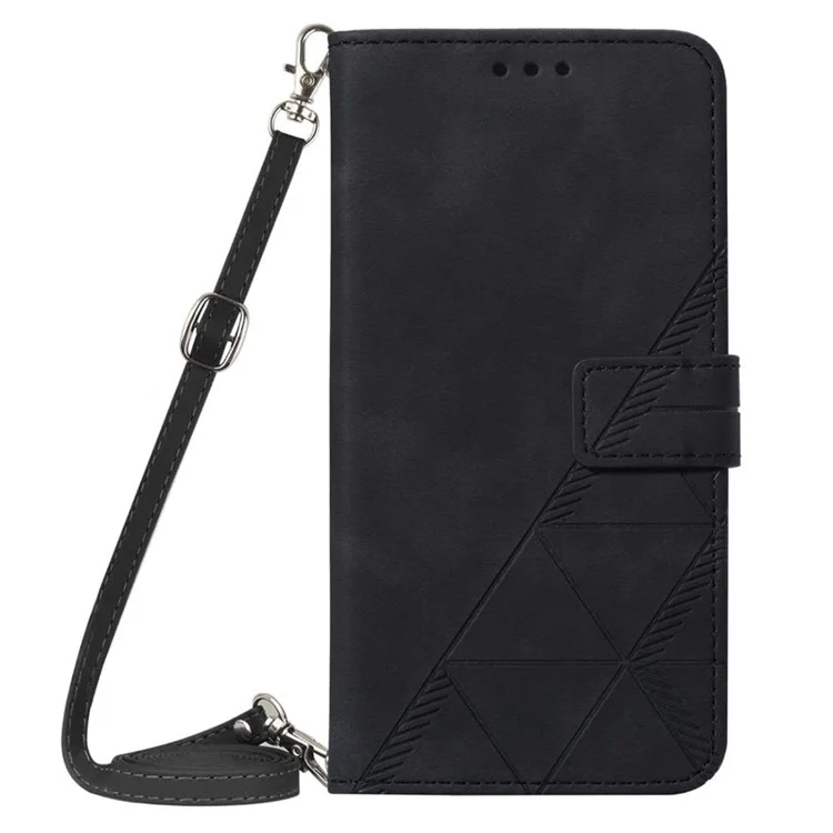 For Google Pixel 7 5G Leather Case with Shoulder Strap Wallet Stand Phone Cover - Black