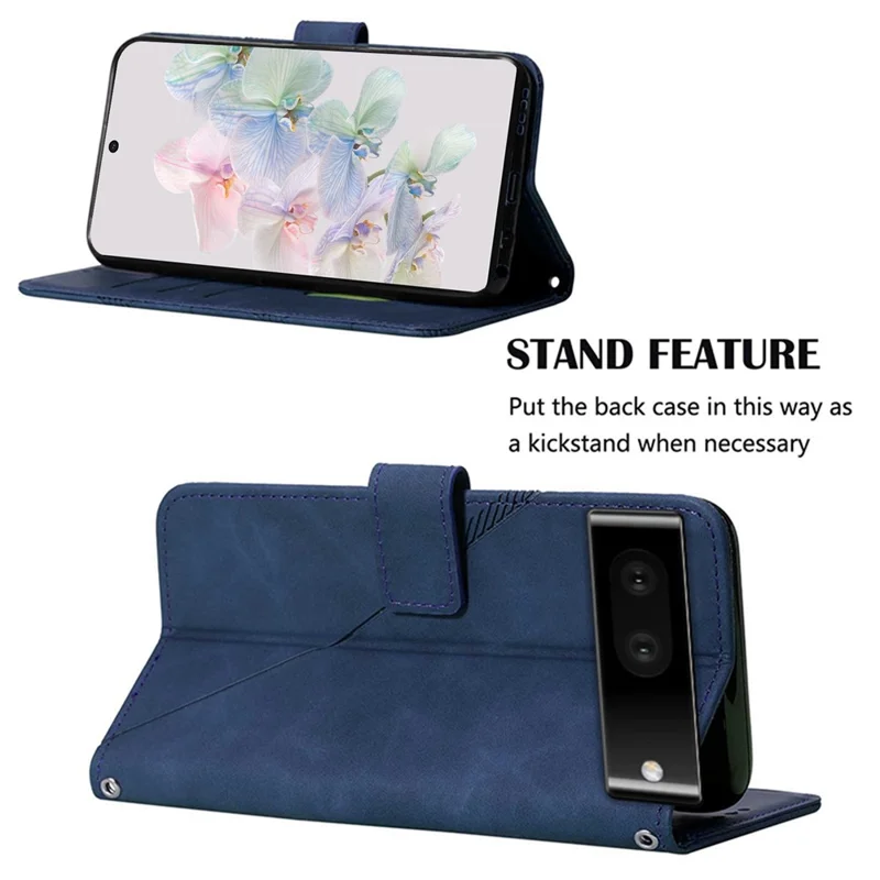 For Google Pixel 7 5G Leather Case with Shoulder Strap Wallet Stand Phone Cover - Sapphire