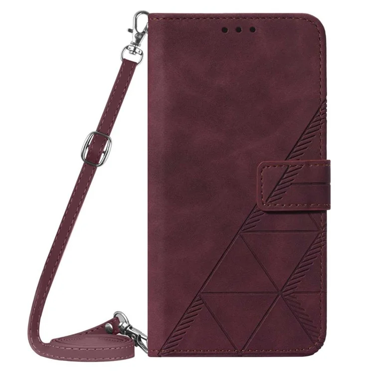 For Google Pixel 6a Leather Case with Shoulder Strap Wallet Stand Phone Cover - Wine Red