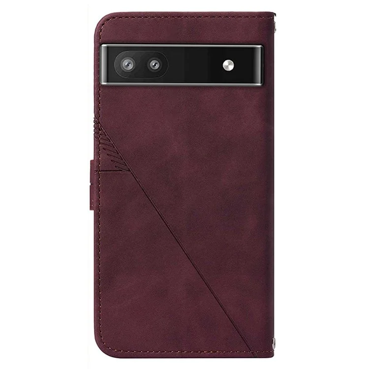 For Google Pixel 6a Leather Case with Shoulder Strap Wallet Stand Phone Cover - Wine Red