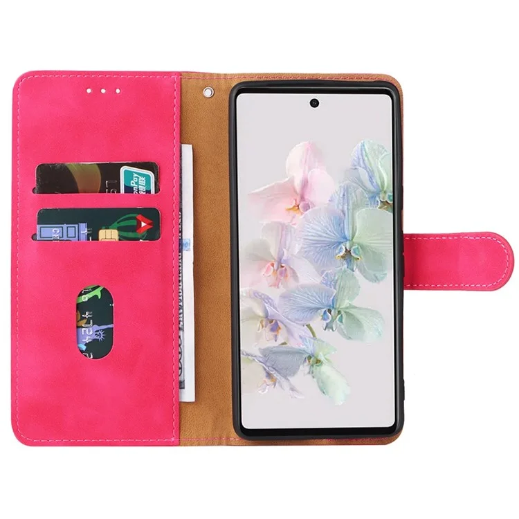 Для Google Pixel 7 Skin-touch Ceeling Кожа + TPU Chole Cover Stand Shell Shell Мобильный Телефон - Роза