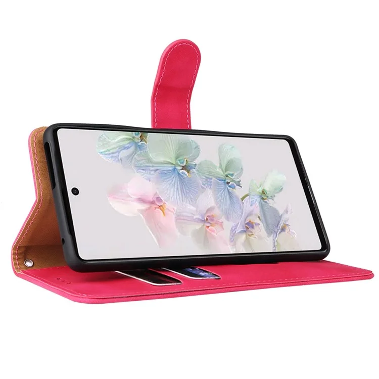 Для Google Pixel 7 Skin-touch Ceeling Кожа + TPU Chole Cover Stand Shell Shell Мобильный Телефон - Роза