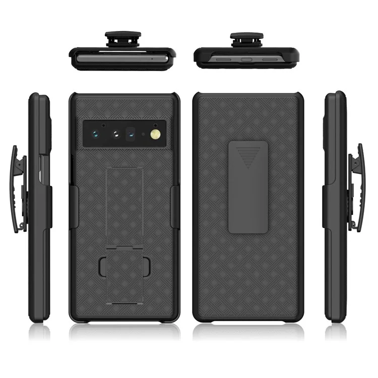 For Google Pixel 6 Pro Screen Sliding Cover Woven Texture PC + TPU Phone Case with Rotary Clip Kickstand