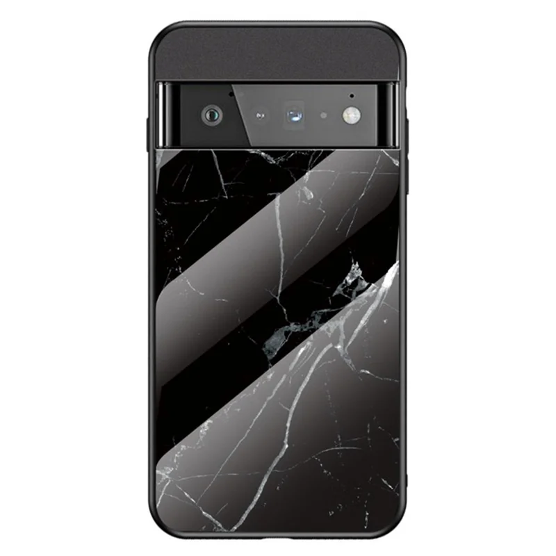For Google Pixel 7 5G Mobile Phone Case Marble Pattern Tempered Glass + PC + TPU Anti-Scratch Cellphone Cover - Black Marble