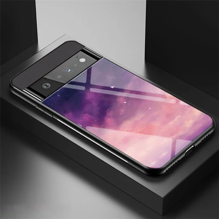 Para Google Pixel 7 Starry Sky Pattern Tempered Glass Back+Hard PC+TPU Protective Cover - Dream Starry Sky
