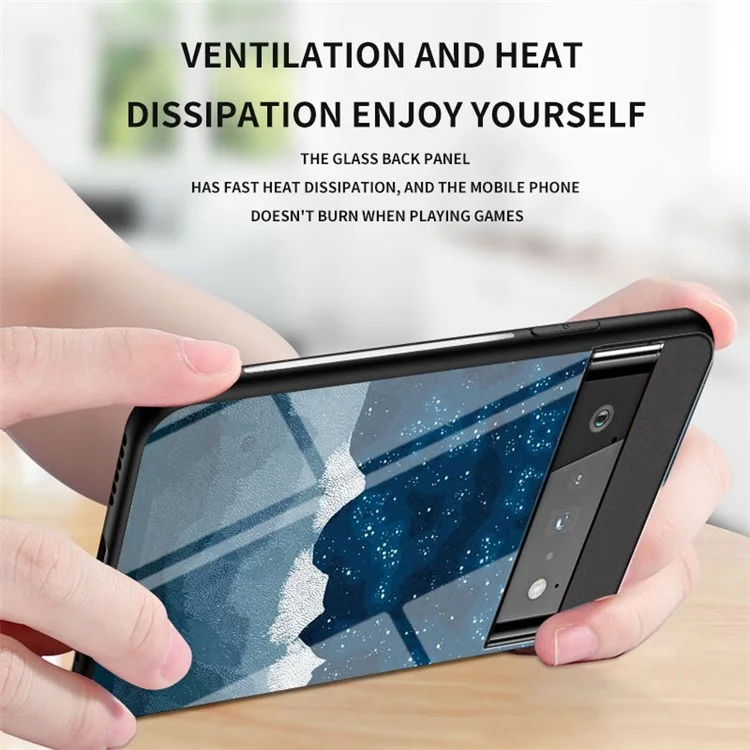 Para Google Pixel 7 Starry Sky Pattern Tempered Glass Back+Hard PC+TPU Protective Cover - Dream Starry Sky