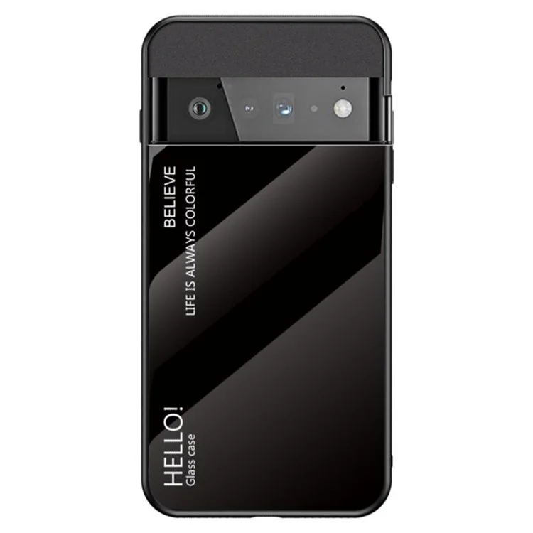 Para Google Pixel 7 Gradient Color Case Tempered Glass + PC Back + Soft TPU Hybrid Slim Cover - Negro
