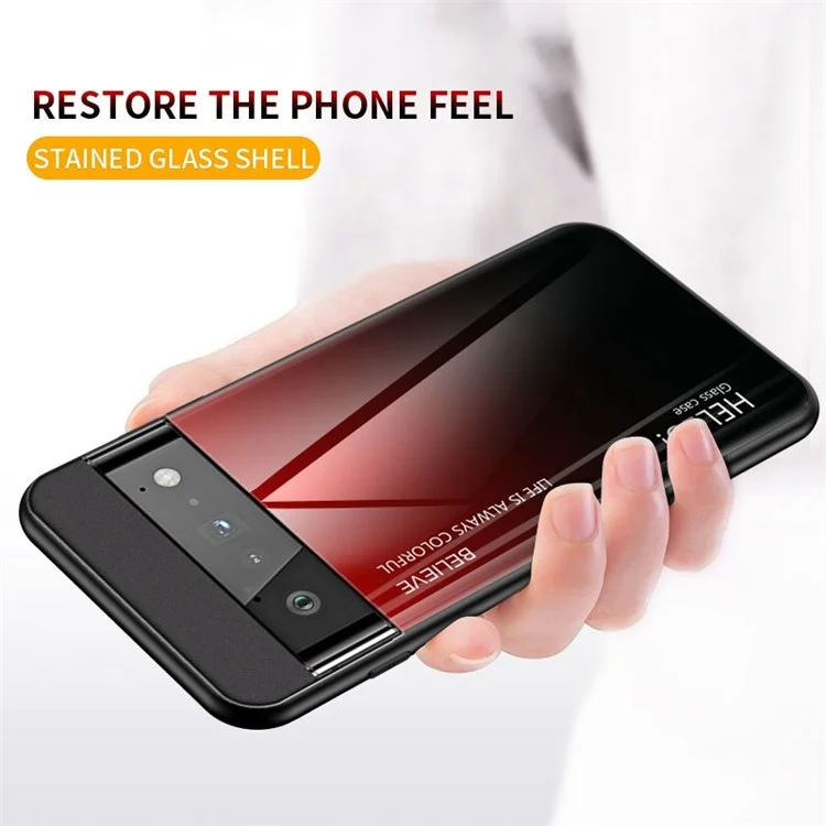 Para Google Pixel 7 Gradient Color Case Tempered Glass + PC Back + Soft TPU Hybrid Slim Cover - Negro