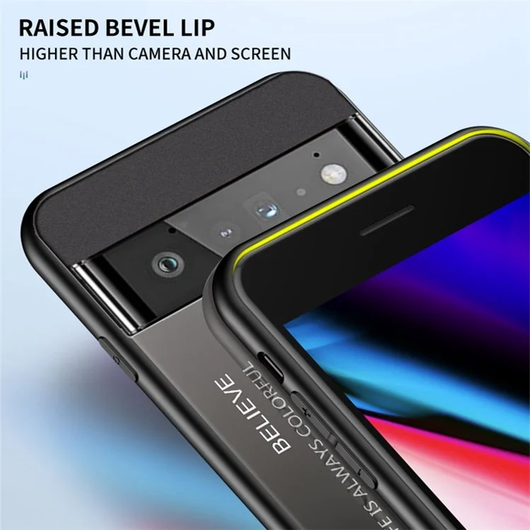 Para Google Pixel 7 Gradient Color Case Tempered Glass + PC Back + Soft TPU Hybrid Slim Cover - Negro