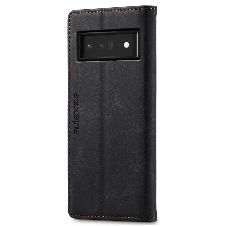 AUTSPACE A01-Serie für Google Pixel 6 Pro PU-Lederetui RFID-Blockierung Retro-Geldbörse Ständer Klapphülle - Schwarz