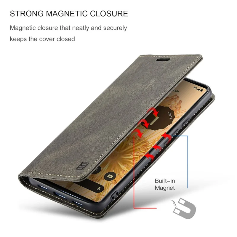 AUTSPACE A01 Series for Google Pixel 6 Pro PU Leather Case RFID Blocking Retro Wallet Stand Flip Cover - Coffee