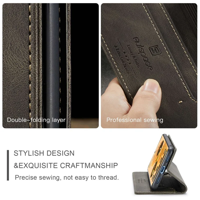 AUTSPACE A01 Series for Google Pixel 6 Pro PU Leather Case RFID Blocking Retro Wallet Stand Flip Cover - Coffee
