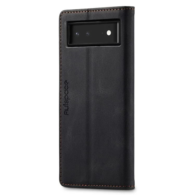 AUTSPACE A01 Series for Google Pixel 6 PU Leather Case RFID Blocking Wallet Stand Flip Cover - Black
