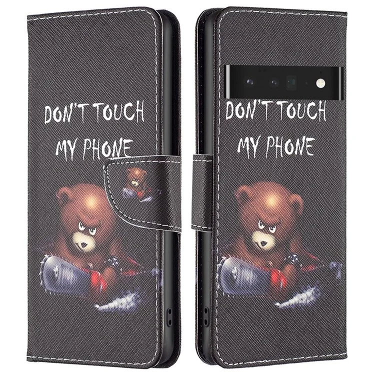 For Google Pixel 7 Pro 5G Phone Case Pattern Printing PU Leather Wallet Stand Cover - Bear