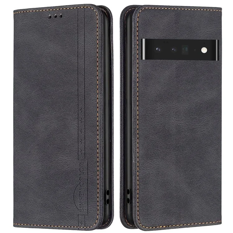 BINFEN COLOR For Google Pixel 7 Pro 5G Leather Case Mobile Cover Stand with RFID Blocking Card Holder - Black