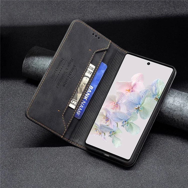 Binfenfarben BF Leder Serie-5 Für Google Pixel 7 Pro RFID Blocking Wallet Phone Case 08 Hidden Magnetic Absorption Anti-fall-fall-pu-lederständer Folio Cover - Schwarz