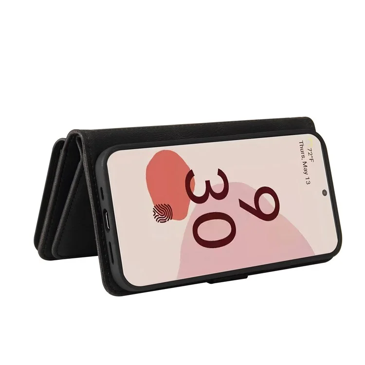 For Google Pixel 7 Pro 5G Zipper Wallet Case with 15 Card Slots and Strap Leather Phone Cover - Black
