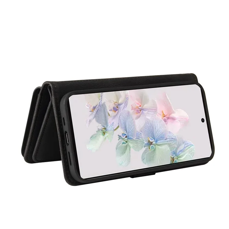For Google Pixel 7 5G Zipper Wallet Case with 15 Card Slots and Strap Leather Phone Cover - Black