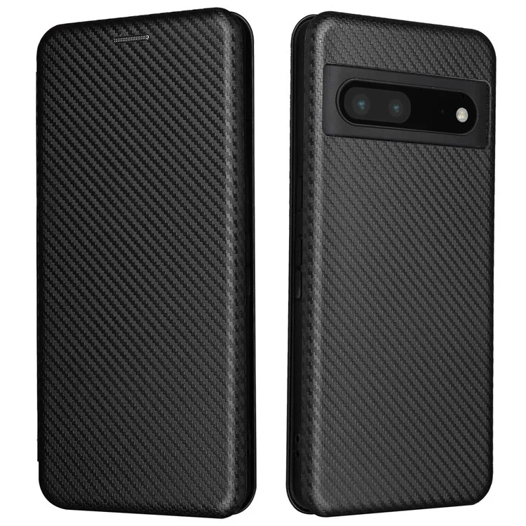 Para Google Pixel 7 Pro 5G PU Leather Carbon Fiber Texture Cover Card Holder Stand Smartphone Protector - Preto