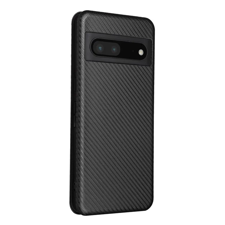 Für Google Pixel 7 Pro PU Leder Carbonfaser Textur-abdeckungskartenhalter Standzellenzubehör Magnetische Absorption Anti-fall-fall-smartphone-beschützer - Schwarz