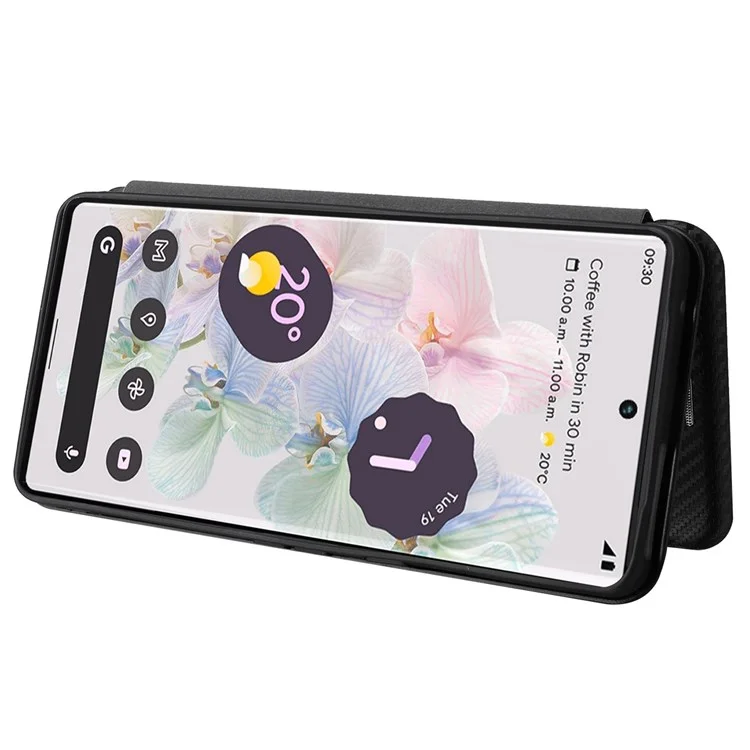 Para Google Pixel 7 Pro 5G PU Leather Carbon Fiber Texture Cover Card Holder Stand Smartphone Protector - Preto