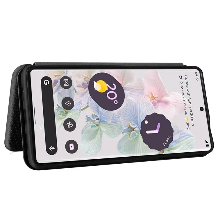 Para Google Pixel 7 Pro 5G PU Leather Carbon Fiber Texture Cover Card Holder Stand Smartphone Protector - Preto