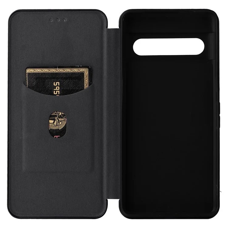 Para Google Pixel 7 Pro 5G PU Leather Carbon Fiber Texture Cover Card Holder Stand Smartphone Protector - Preto