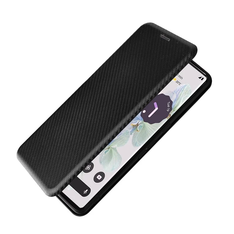 Para Google Pixel 7 Pro 5G PU Leather Carbon Fiber Texture Cover Card Holder Stand Smartphone Protector - Preto