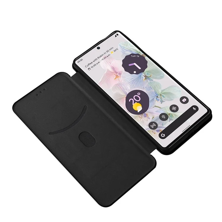 Para Google Pixel 7 Pro 5G PU Leather Carbon Fiber Texture Cover Card Holder Stand Smartphone Protector - Preto
