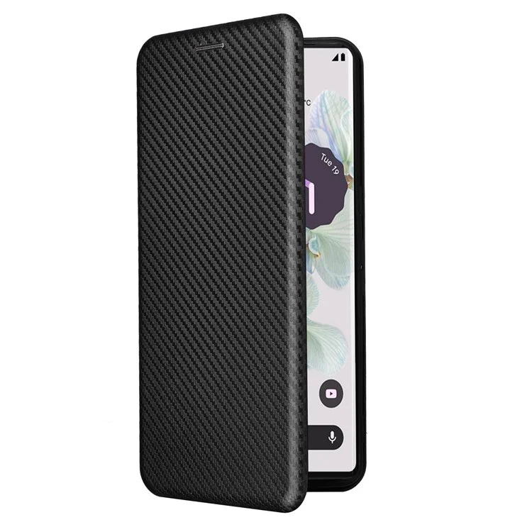 Para Google Pixel 7 Pro 5G PU Leather Carbon Fiber Texture Cover Card Holder Stand Smartphone Protector - Preto