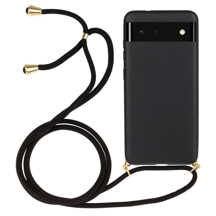 Pour Google Pixel 6 Flexible TPU + Blé Paille Mince Ajuster Rayure Résistant Arrière Couvrir avec Réglable Sangle - Noir