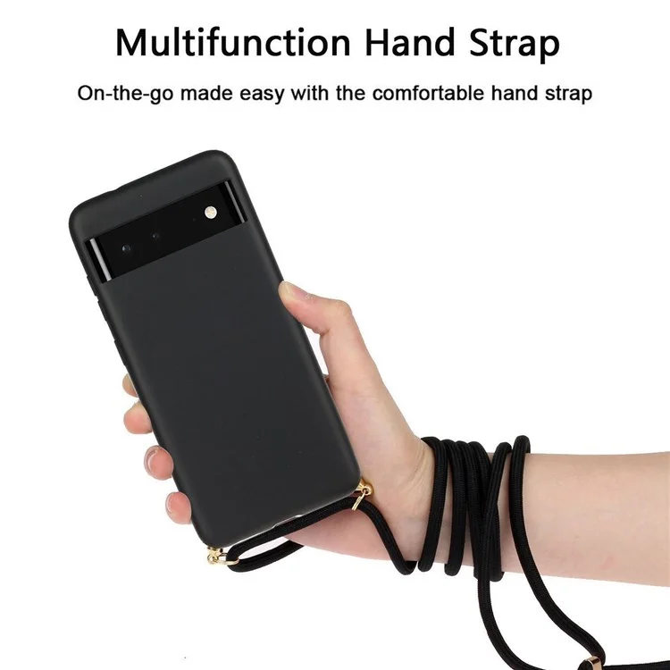 Pour Google Pixel 6 Flexible TPU + Blé Paille Mince Ajuster Rayure Résistant Arrière Couvrir avec Réglable Sangle - Noir