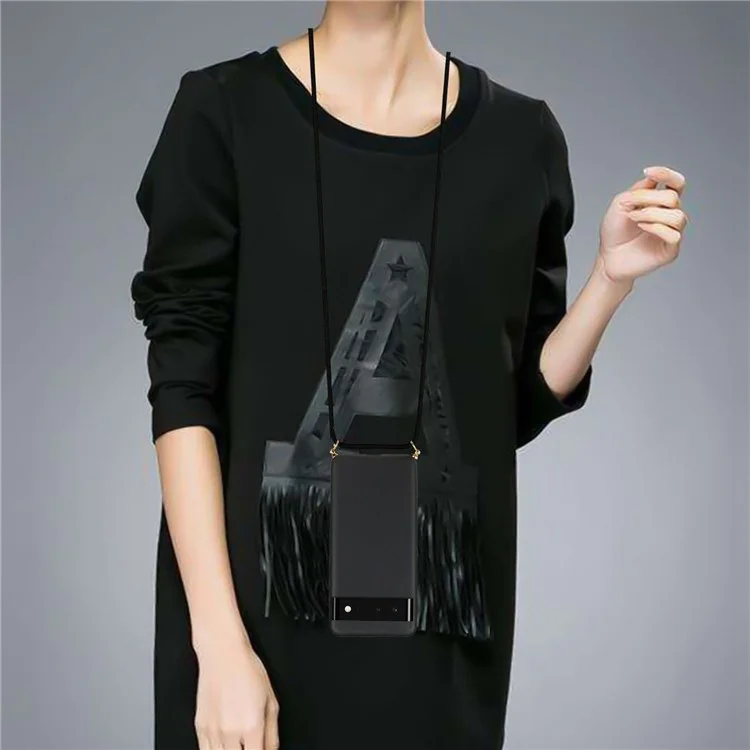 Pour Google Pixel 6 Flexible TPU + Blé Paille Mince Ajuster Rayure Résistant Arrière Couvrir avec Réglable Sangle - Noir