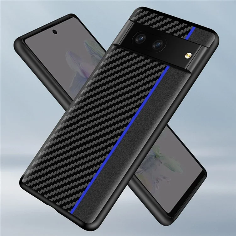 Для Google Pixel 7 Carbon Fiber Texture Splicing Ultra-Slim Case Anti-Scratch TPU+кожаная Крышка Мобильного Телефона - Черный Красный