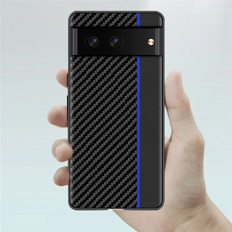 Для Google Pixel 7 Carbon Fiber Texture Splicing Ultra-Slim Case Anti-Scratch TPU+кожаная Крышка Мобильного Телефона - Черный Красный