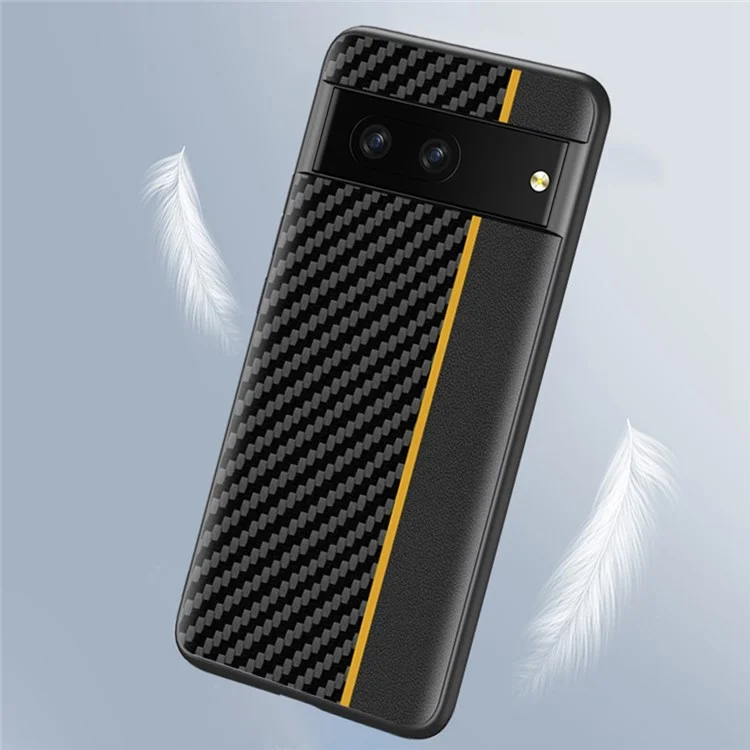 Для Google Pixel 7 Carbon Fiber Texture Splicing Ultra-Slim Case Anti-Scratch TPU+кожаная Крышка Мобильного Телефона - Черный Красный