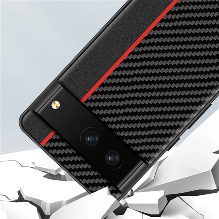 Для Google Pixel 7 Чехол для мобильного телефона с текстурой из углеродного волокна, тонкий, противоударный, с покрытием из ТПУ и кожи - черный/красный