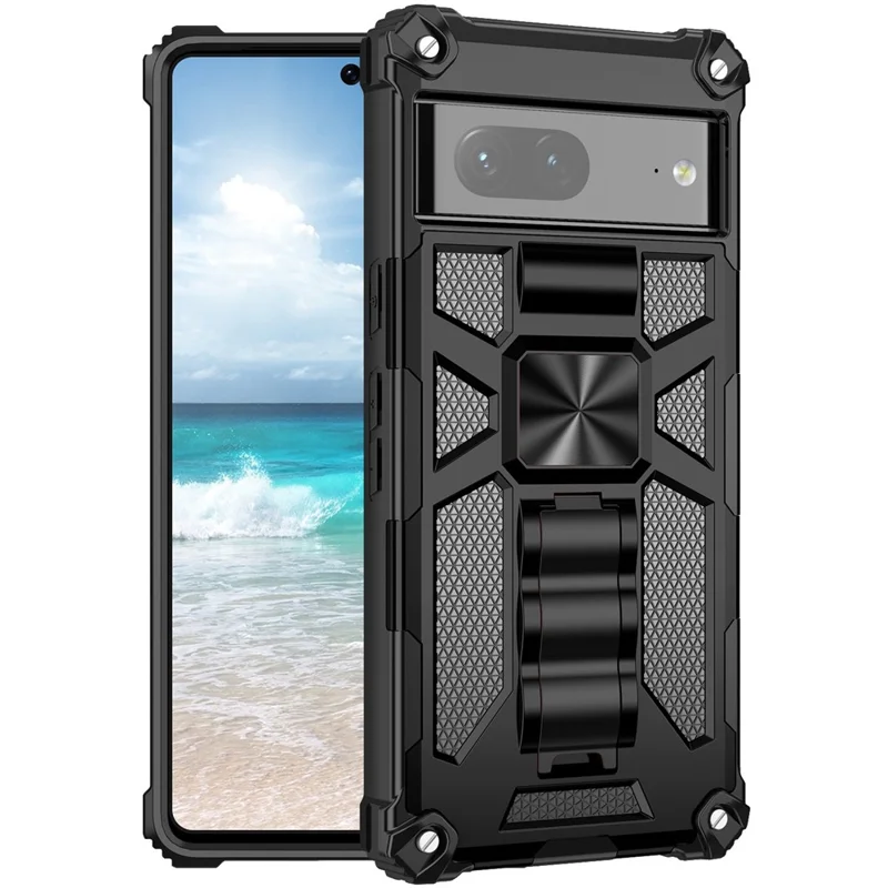 For Google Pixel 7 5G Phone Case Shockproof Anti-Drop Inner TPU + Hard PC Back Shell with Kickstand - Black